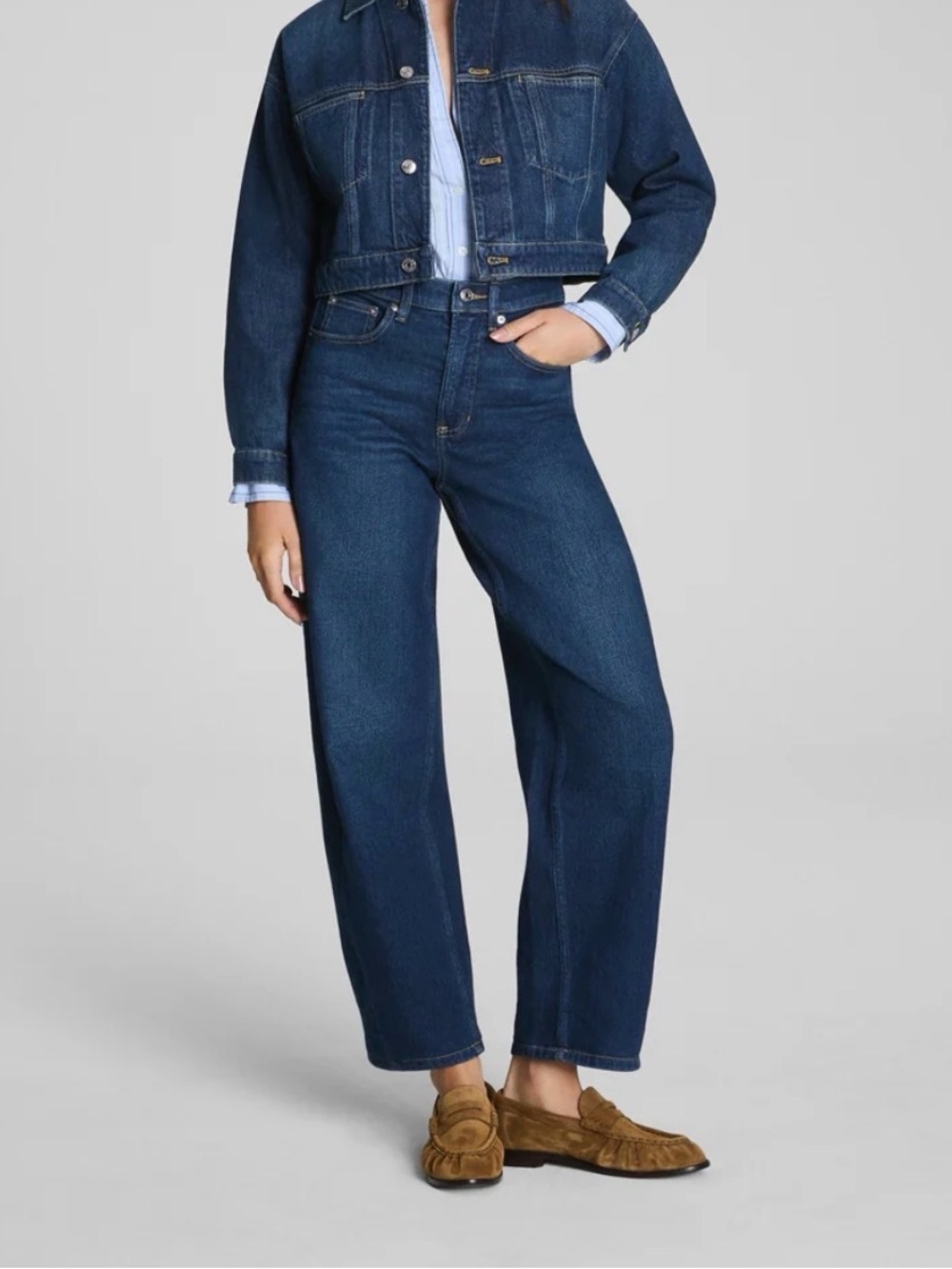SPANX Dark Blue High-Rise Barrel-Leg Jeans